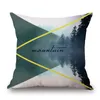 Nyårsdekorationer Teal Color Cushing Cover Nordic Mountain Leaf Cojines Decorativos Geometrisk Chaise Spanna Pillow Case