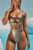 Sexy Tanga Bikini 2020 Sommer Gürtel Monokini Silber Aushöhlen Badeanzug Ein Stück Bodys High Cut Bandage Bademode Frauen Neue