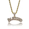 Hip Hop Necklaces Jewelry Luxury Exquisite Grade Quality Bling Zircon Paved 18K Gold Plated Copper Letters Blessed Pendant Necklac7316379
