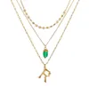 Collier 26 lettres pour femmes, pendentif en pierre naturelle verte, à la mode, multicouches