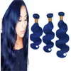 Cabelo barato Onda Do Corpo Azul Pacotes 3 Pçs / lote Brasileiro Virgem Extensões de Cabelo Humano Corpo Ondulado Azul Escuro Tramas Do Cabelo Humano