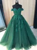 2020 di modo di arrivo lungo Prom Dress con pizzo Appliques in rilievo largo della spalla sweep treno Abiti Verde convenzionali del partito