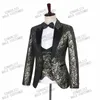 2020 New Design Black Gold Floral Slim Fit Men Double Breasted Vest Suit Wedding Groom Suit Man Prom Tuxedo Bridgroom275Q