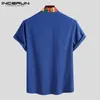 Men Shirt Streetwear estilo étnico impressão de mangas curtas Tops Stand Gollar Button Men Roupos Africanos Dashiki Camisa