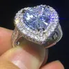 Vecalon ヴィンテージハートプロミスリング 925 スターリングシルバー 5A Cz 婚約結婚指輪リング女性のためのブライダルフィンガージュエリー