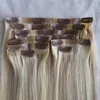 PU кожи Бесшовные Клип в Human Remy кутикулы Extensions волос 120grams / комплект 8шт / комплект новый стиль волос