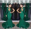 2019 Um Ombro Mangas Compridas Prom Vestido Sexy Verde Escuro Formal Feriados Desgaste Graduação Evening Party Gown Custom Made Plus Size