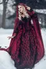 Vermelho e preto gótico vestidos de casamento medieval mangas compridas renascimento fantasia vitoriana vampiros vestidos de casamento país com caped 2019