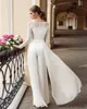 2022 Della Boemia Della Tuta Abiti Da Sposa In Pizzo Gioiello Collo Maniche Lunghe Spiaggia Abiti Da Sposa Piano Lunghezza Chiffon Boho vestido de novi