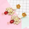 Trendy Gold Metal Flower Drop Dangle Earrings for Women Bridal Baroque Style Pearl Red Blue Crystal Earring Wedding Party Gift297N