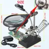 3 In1 Hand Soldering Solder Iron Stand Holder Station Welding Desktop Magnifying Glass 5 LED Auxiliary Clip Magnifier MG16129-C