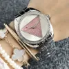 Fashion Brand women's Girl crystal triangle style dial Metal steel band quartz wrist watch GS 21242I