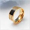 New fashion European and American titanium steel diamond men's ring Golden silver oil men's ring