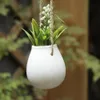 Hem Trädgård Balkong Keramisk Hängande Planter Blomma Pott Växt Vase Med Twine Liten Flaska Decor