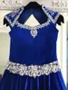 Robes de reconstitution historique de velours bleu royal pour les adolescents 2023 cristaux strass longues robes de reconstitution historique petites filles cou de la reine Anne tenue de soirée formelle chasseur vert émeraude