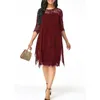 Casual Dresses Women's Fashion Lace 2021 Elegant Overlay Solid Color Three Quarter Sleeve Plus Size S-5XL1