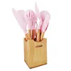 Ensemble d'ustensiles de cuisine en Silicone, accessoires en bois, avec spatule, louche, cuillères, outils de cuisine, ustensiles de cuisine, 12 pièces