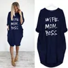 Newest Summer Women Letter Printed Dresses Fashion Crew Neck Panelled Ladies Dresses Casual Loose Long Sleeve Apparel