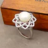 Senaste Design av Sun Flower Ring S925 Silver Freshwater Pearl 9-11 mm Kultur Pearl Exquisite High-End Smycken Present (utan pärla)