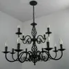 Luxury Rustic Wrought Iron Chandelier E14 Candle Black Vintage Antique Home led Chandeliers For Living room European pendant lamp lighti MYY