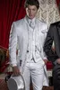 Mode Eine Taste Weiß Stickerei Bräutigam Smoking Stehkragen Männer Anzüge 3 stücke Hochzeit Prom Blazer (Jacke + Hosen + weste) W489