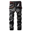 Men's Distressed Stretch Biker Jeans Vintage Men Hip Hop Slim Fit Jeans Trousers Retro Punk Style Straight Denim Pants Plus Size