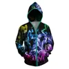 Mens kvinnor färgglada glödande kappa 3D varg djurtryck led lysande blixtlås toppblus punk stil hoodie sudaderas con capucha9634068