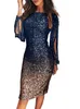Женщины-блестки Элегантное платье Весна Летние Бого вечеринка Tassel Полный с длинным рукавом Мини-платье Сексуальная одежда Femme Платья