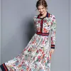 2018 Höstkvinnans klänning Solid Färg Slim Vestido Kvinnor Klänning Vintage Print Långärmad Pläterad Midja