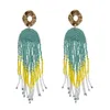 4 kleuren Boheems met Legering Hars Kralen Lange Tassel Drop Dangle Oorbellen voor Vrouwen Statement Party Sieraden