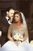 2020 luxe robe de bal de mariage robes O cou à manches longues perles en cristal Tulle Arabie arabe de mariage Appliques Robes Robes de mariée