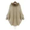 Winter Women Cardigan Loose Sweater Faux Fur Collar Batwing Sleeve Knit Cardigan Jacket Coats Casual Sweaters Asian Free Size