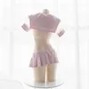 Sevimli Pembe Sailor Elbise Lolita Kıyafet Erotik Cosplay Kostüm Okulu Kız Üniforma Kıyafet Seksi Kawaii Lingerie Set Iç Çamaşırı