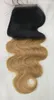 8a Ombre 1b / 27 # Blond brasiliansk Virgin Human Hår Spets Avslutande Kroppsvåg Avslutningar 4x4 Storlek Gratis / Mellan / 3 Way Part Brazilian Lace Closure