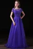 Elegant Purple Girls Dress O Neck Short Sleeves With Beading A Line Tulle Long Formal Evening Dresses For Women Prom Dress Gowns HY4269