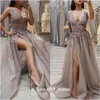 Luksusowy Kryształ Zroszony Wieczór Suknie Brown Sexy Split Fairy Tulle Prom Suknia Vestidos de Fiesta Largos ED1139