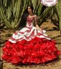Ruffled Floral Charro Quinceanera klänningar 2020 av axel puffy kjol spets broderi prinsessan sweety 16s flickor maskerad prom 6799448
