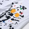 Homens impresso calças brancas designer graffito splash tinta tinta cor rua moda legal calça de algodão legal para homens