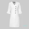 Fashion-2020 Celmia camisa feminina vestido sexy v pescoço elegante escritório senhora sundress casual flare manga botões joelho-comprimento split vestidos