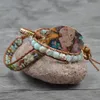 5pcs Fashion Adjustable Triple Wrap Bracelet With Snake Skin Stone Bead Rainbow Imperial Jasper Gemstone Women Man Layering Leather Bracelet