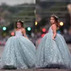 Sparkly Adorable Bleu Paillettes Étoiles Brillantes Filles Pageant Robes Pour Les Adolescents Bretelles Spaghetti Longues Enfants Robe De Bal Formelle Fête Porter Des Robes