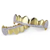 送料無料割引18K本物のゴールドの歯Grillzキャップアイスアウトトップボトム吸血鬼の牙歯科用グリルセット卸売