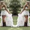 Bescheiden hoge landelijke stijl trouwjurken lieverd ruches organza asymmetrisch ingericht hi-lo witte zomer strand bruid bruidsjurken