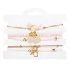 5pcs/Lot Charm Bracelets Crystal Beaded Bow Knot Gold Color Link Chain Bracelets Bangles for Women Boho Jewelry