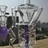 Kolorowe Bong podwójny recykler Dab Rigs turbina Perc platforma wiertnicza Fab jajko szklane bonga wygięty typ fajki wodne unikalna rura z miską HR319