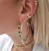 Gros-Cercle d'or Hoop rempli de baguette cz vert arc-en-cz charme Bohême Bohe magnifiques boucles d'oreille femmes
