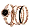 4 szt. Zestaw kobiet Rose Gold Diamond Bransoletka Zegarek luksusowa biżuteria panie żeńska dziewczyna zegarowy kwarcowy zegarek WY105200R