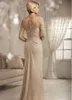 Elegant Long Mother Of The Bride Dresses With Sleeves Sexy V Neck Fulll Length Chiffon Wedding Guest Dress Lace Groom Mom Party Go2104