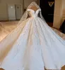 2022 luxe scintillant Dubaï robe de bal robes de mariée hors épaule dentelle perlée argent paillettes mancherons bouffant chapelle train plus la taille robes de mariée formelles
