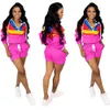 Frauen Casual 2 Stück Outfits Frühling Langarm Gestreiften Hoodies Und Kordelzug Kurze Hosen Sets Heißer Verkauf Trainingsanzug 3XL